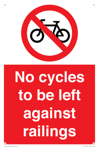 No cycles to be left against railings